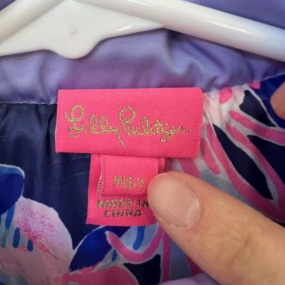 Lilly Pulitzer Girls‎ Caylee Lavender Puffer Vest Floral Lined Ruffle Medium 6/7 - Picture 2 of 7